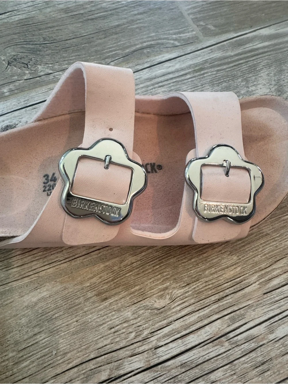 Birkenstock Girls Flower BuckleTwo-Strap Sandal in Blush Pink